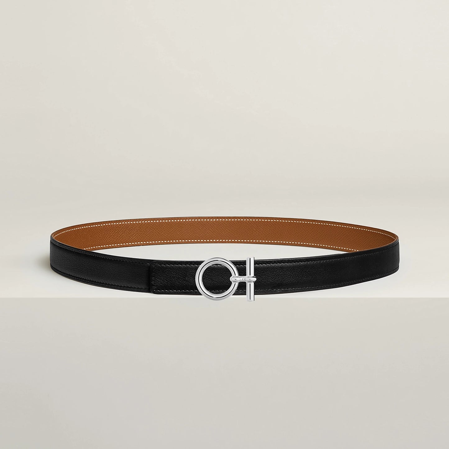 NOIR / GOLD -HAVANE / MAUVE PÂLE  FLOT BELT BUCKLE & REVERSIBLE LEATHER STRAP 24 MM