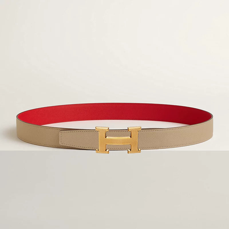 H Guillochee Belt Buckle & Reversible Leather Strap 32 MM