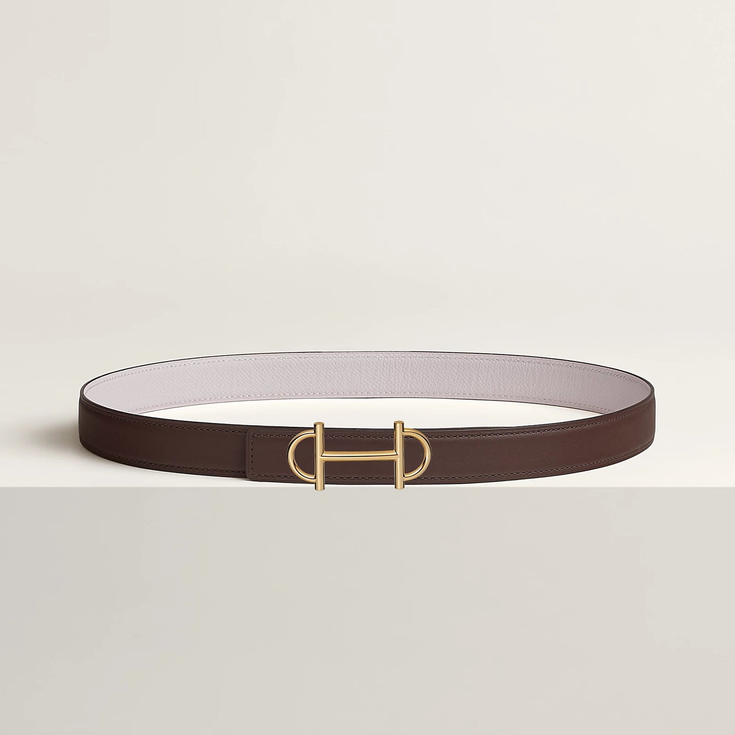 NOIR / GOLD-HAVANE / MAUVE PÂLE  GAMMA BELT BUCKLE & REVERSIBLE LEATHER STRAP 24 MM