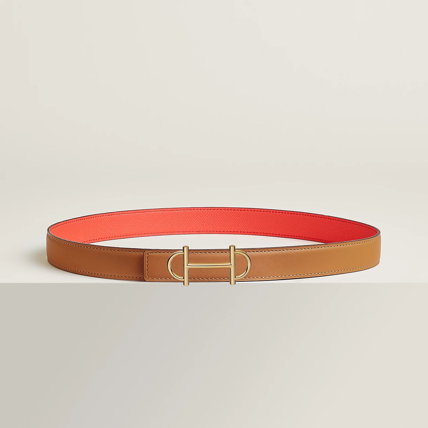NATUREL SABLE / ORANGE FIELD-SÉSAME / VERT CYPRÈS  GAMMA BELT BUCKLE & REVERSIBLE LEATHER STRAP 24 MM