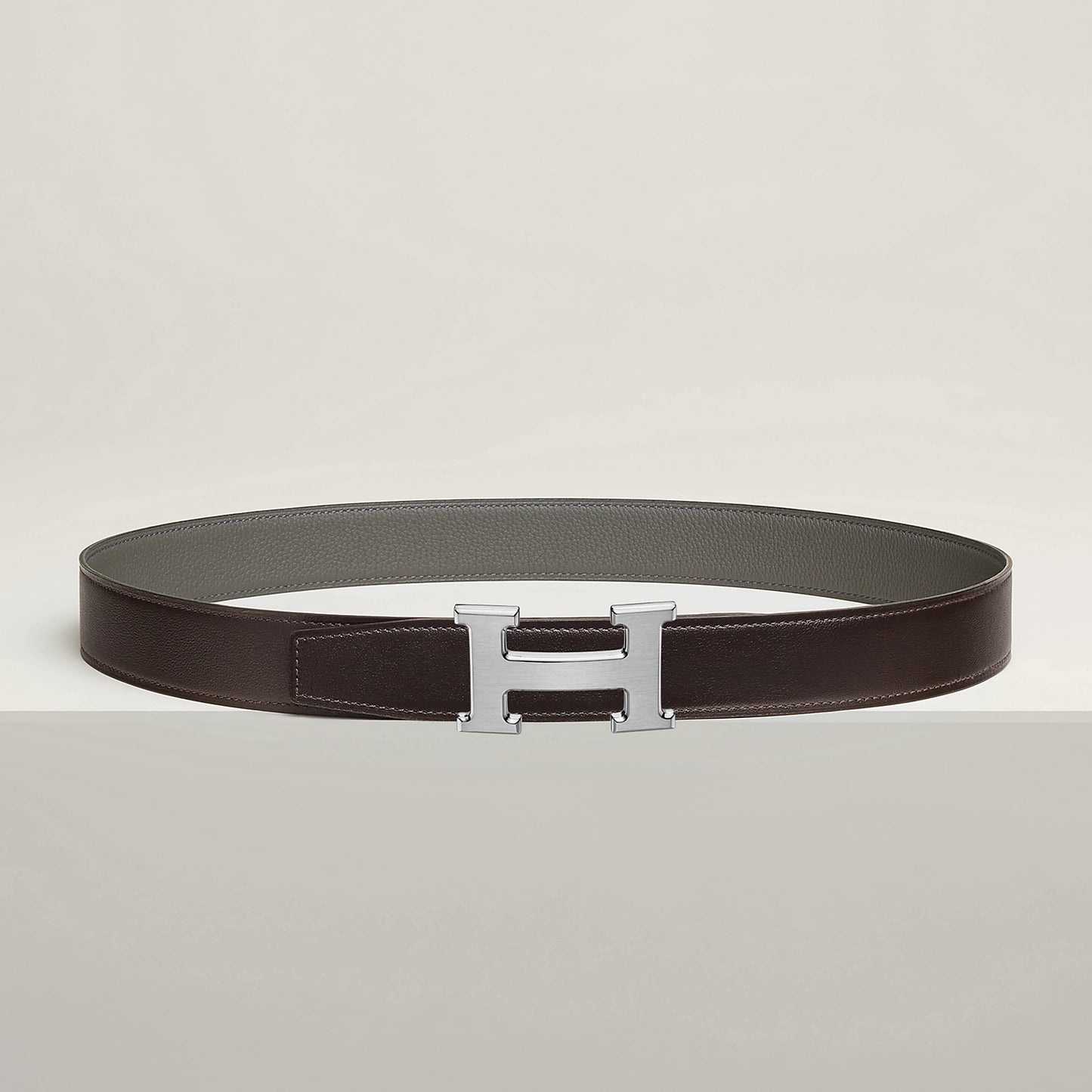 NOIR / GOLD-BLEU MARINE / ÉCORCE H BELT BUCKLE & REVERSIBLE LEATHER STRAP 32 MM