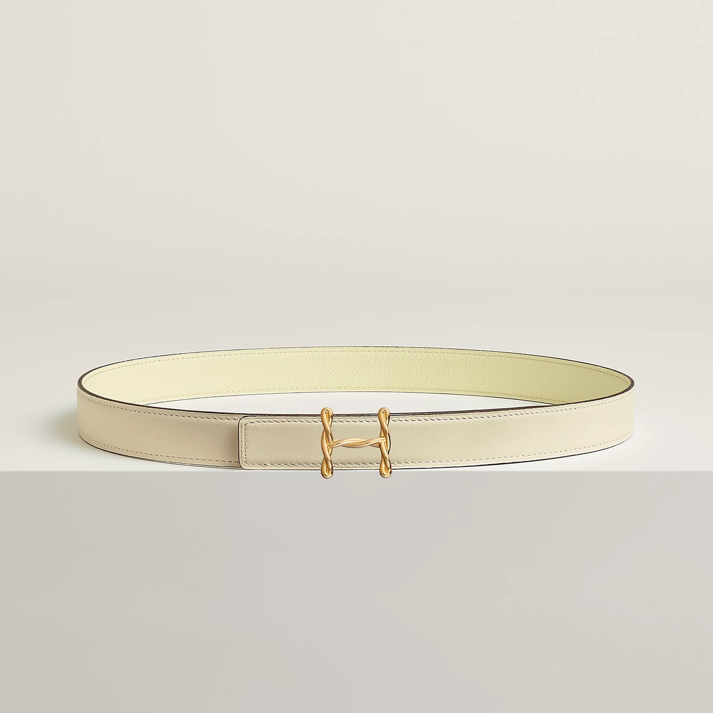 NATUREL SABLE / ORANGE FIELD - SÉSAME / VERT CYPRÈS H TORSADE BELT BUCKLE & REVERSIBLE LEATHER STRAP 24 MM