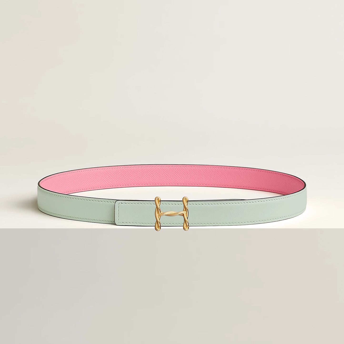 NATUREL SABLE / ORANGE FIELD - SÉSAME / VERT CYPRÈS H TORSADE BELT BUCKLE & REVERSIBLE LEATHER STRAP 24 MM