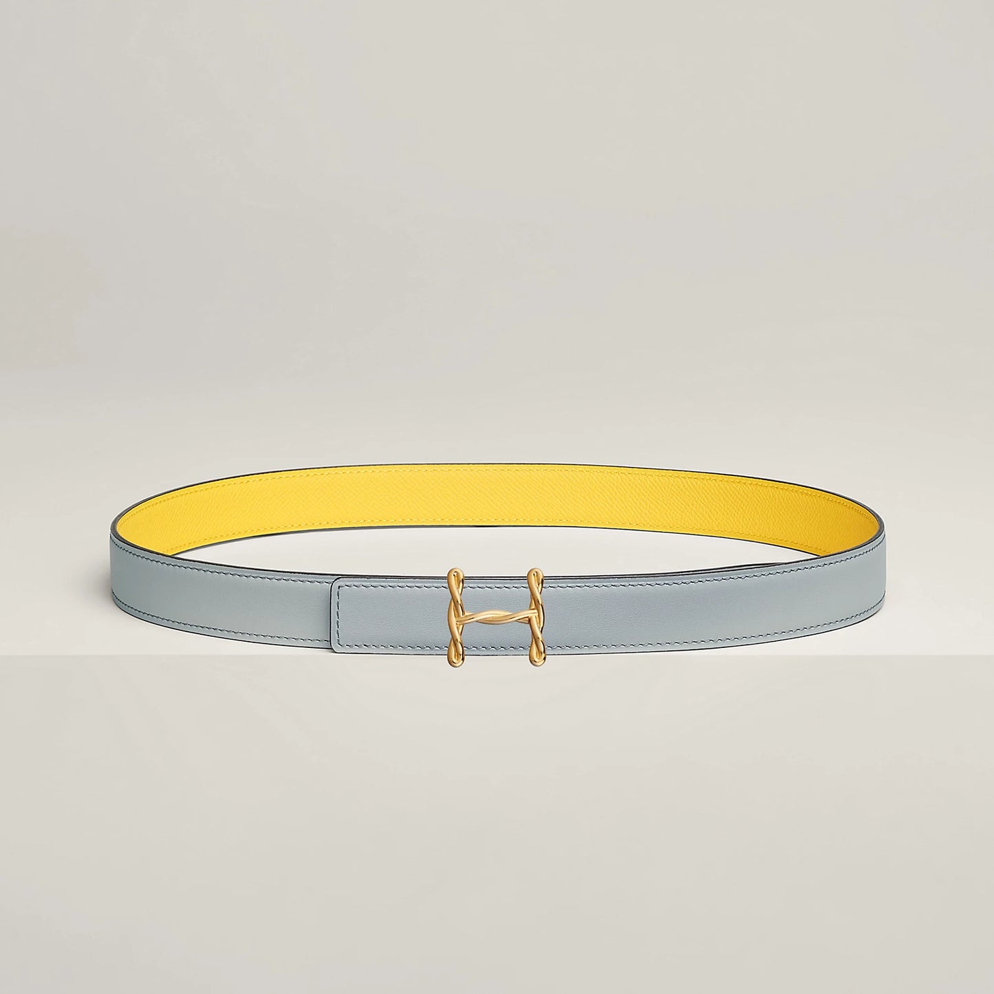 NATUREL SABLE / ORANGE FIELD - SÉSAME / VERT CYPRÈS H TORSADE BELT BUCKLE & REVERSIBLE LEATHER STRAP 24 MM
