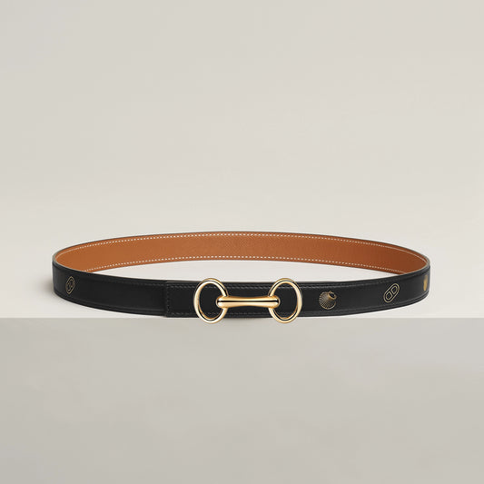 NOIR / GOLD - HAVANE / MAUVE PÂLE  HERITAGE BELT BUCKLE & HERMÈS SUR MER REVERSIBLE LEATHER STRAP 24 MM