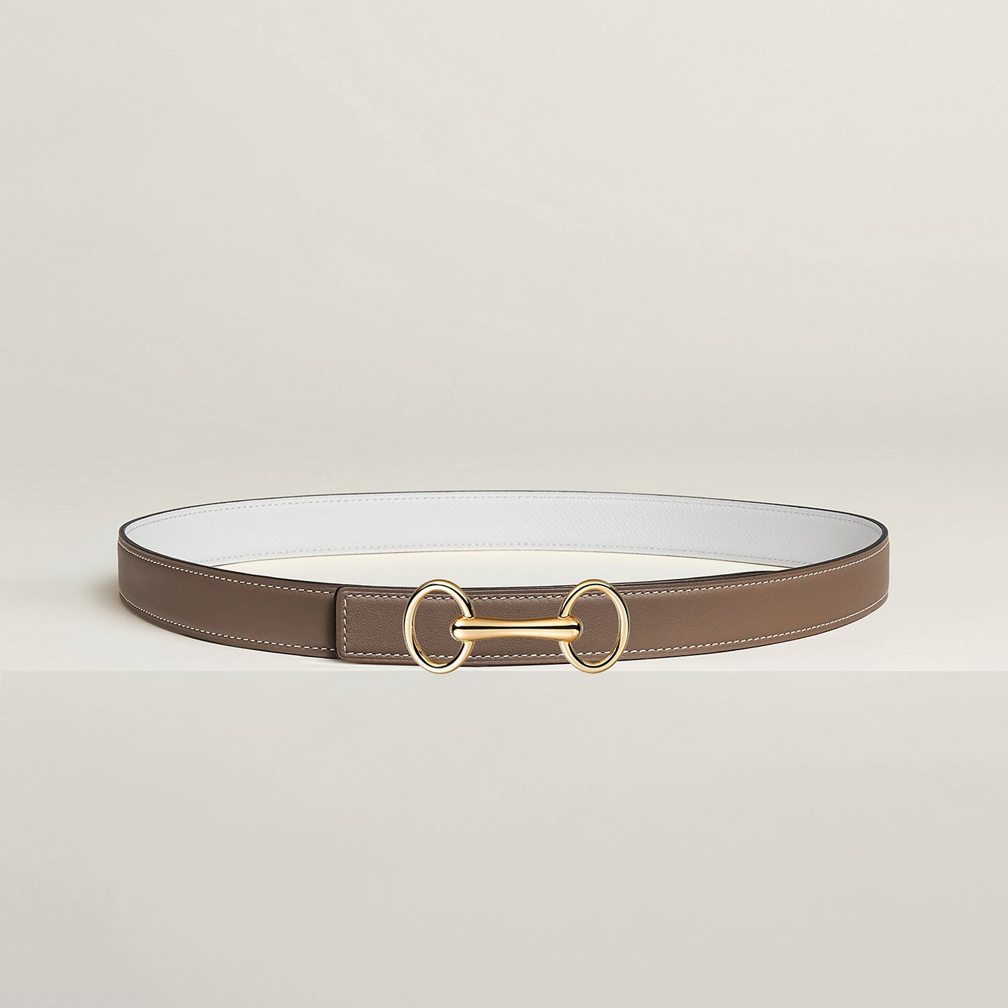 NOIR / GOLD - HAVANE / MAUVE PÂLE  HERITAGE BELT BUCKLE & HERMÈS SUR MER REVERSIBLE LEATHER STRAP 24 MM