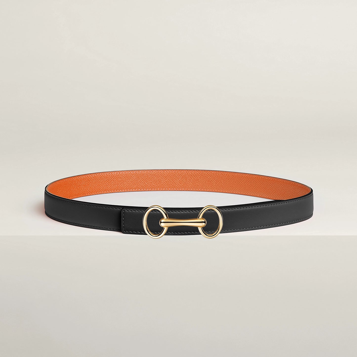 NOIR / GOLD - HAVANE / MAUVE PÂLE  HERITAGE BELT BUCKLE & HERMÈS SUR MER REVERSIBLE LEATHER STRAP 24 MM