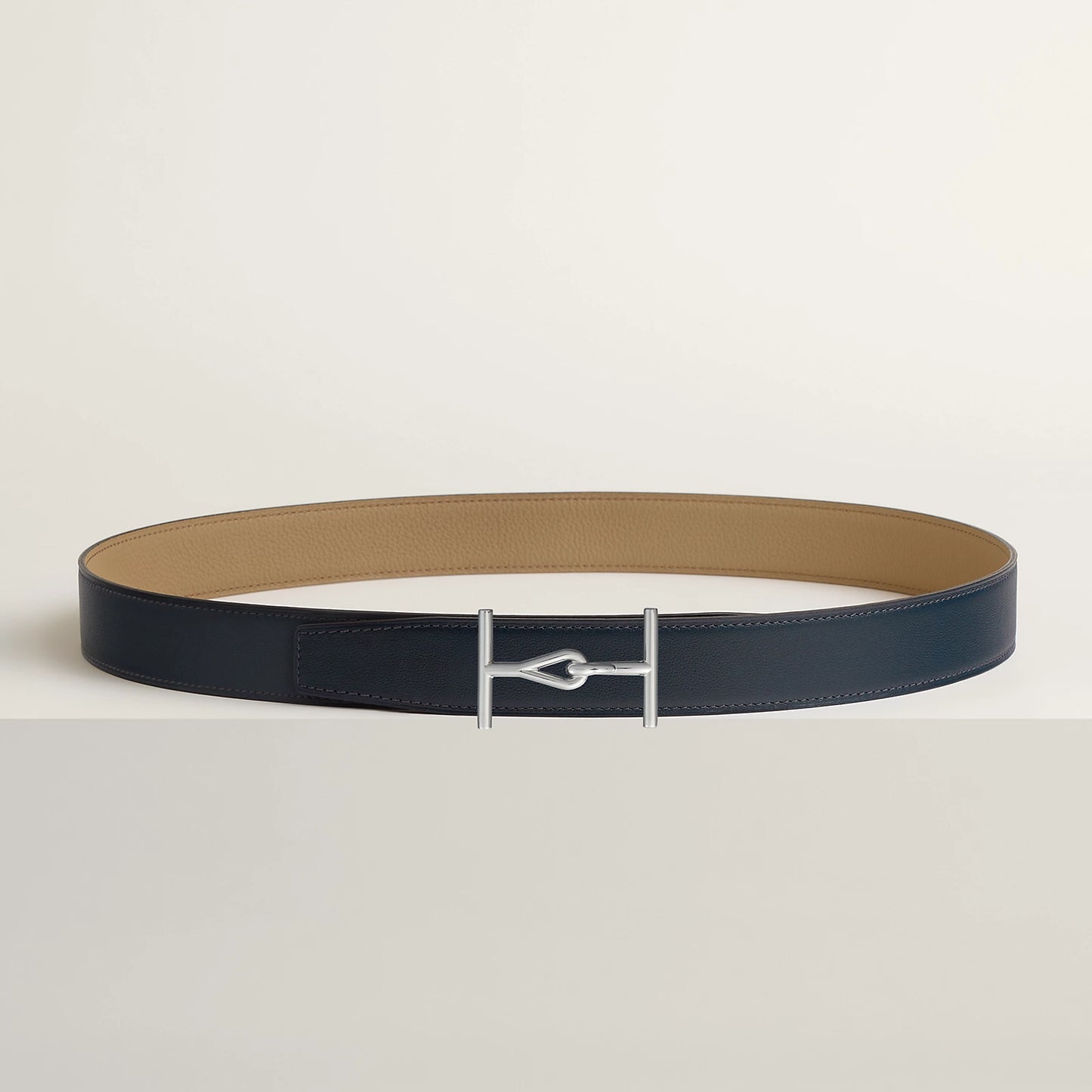 NOIR / GOLD-BLEU MARINE / ÉCORCE  JUMBO BELT BUCKLE & REVERSIBLE LEATHER STRAP 32 MM