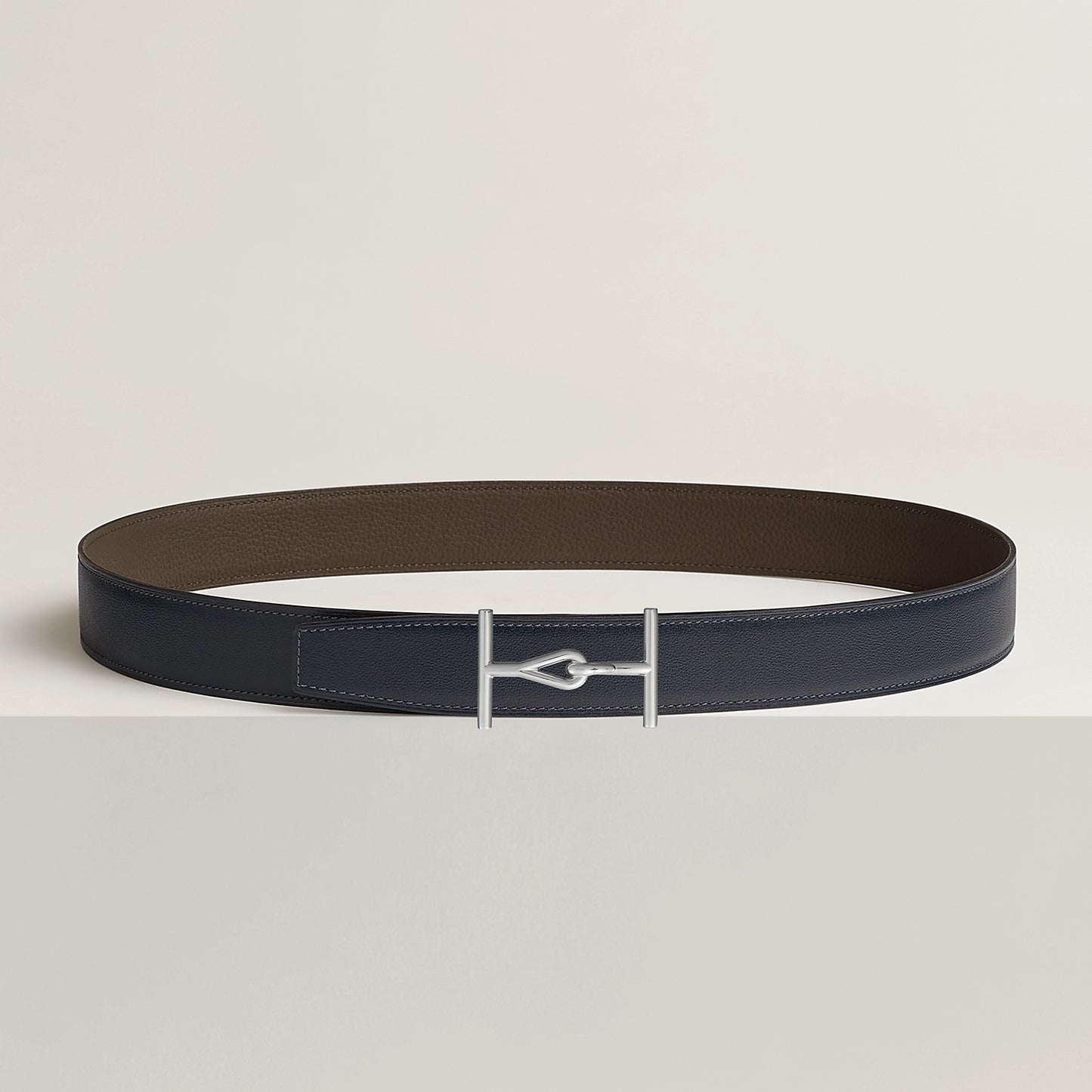 NOIR / GOLD-BLEU MARINE / ÉCORCE  JUMBO BELT BUCKLE & REVERSIBLE LEATHER STRAP 32 MM