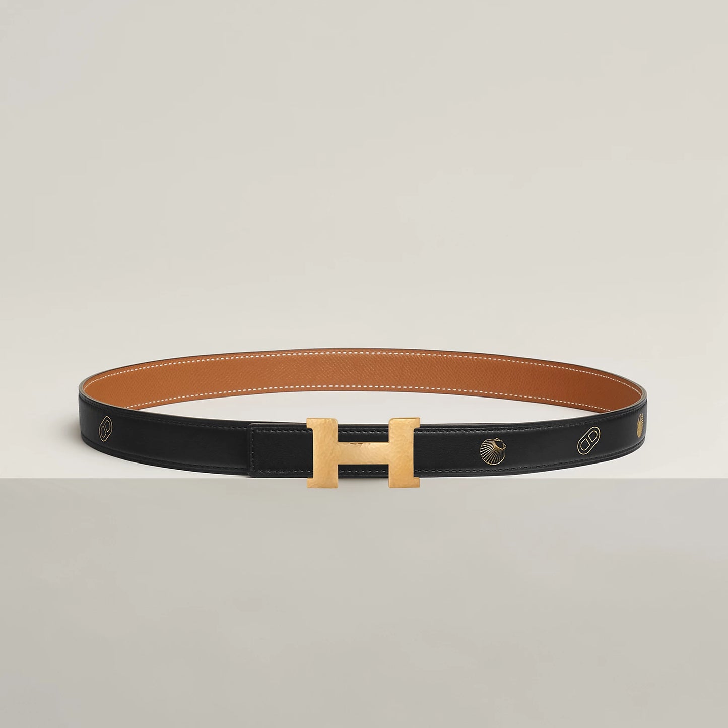 NOIR / GOLD -HAVANE / MAUVE PÂLE MINI CONSTANCE MARTELEE BELT BUCKLE & HERMÈS SUR MER REVERSIBLE LEATHER STRAP 24 MM