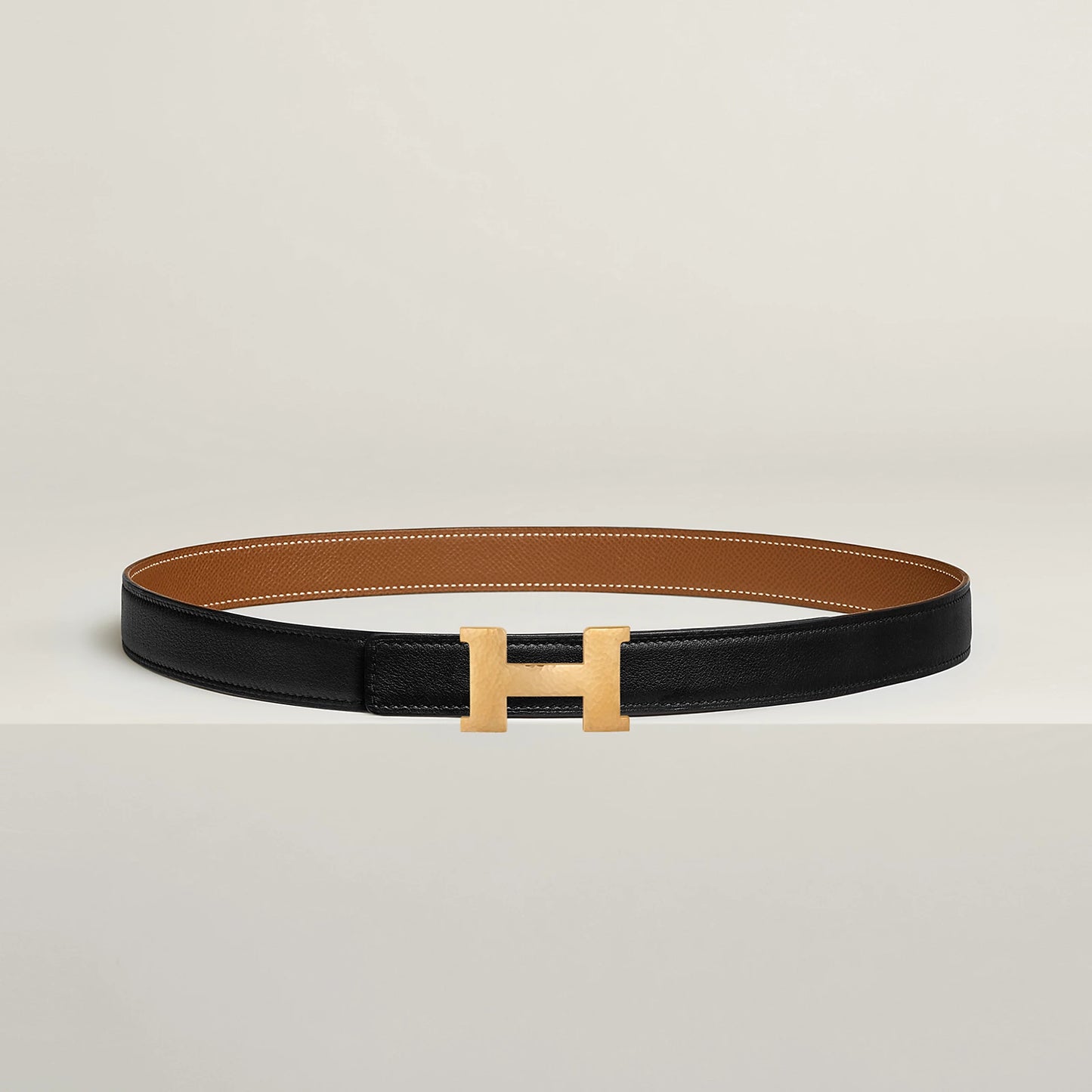 NOIR / GOLD -HAVANE / MAUVE PÂLE MINI CONSTANCE MARTELEE BELT BUCKLE & HERMÈS SUR MER REVERSIBLE LEATHER STRAP 24 MM