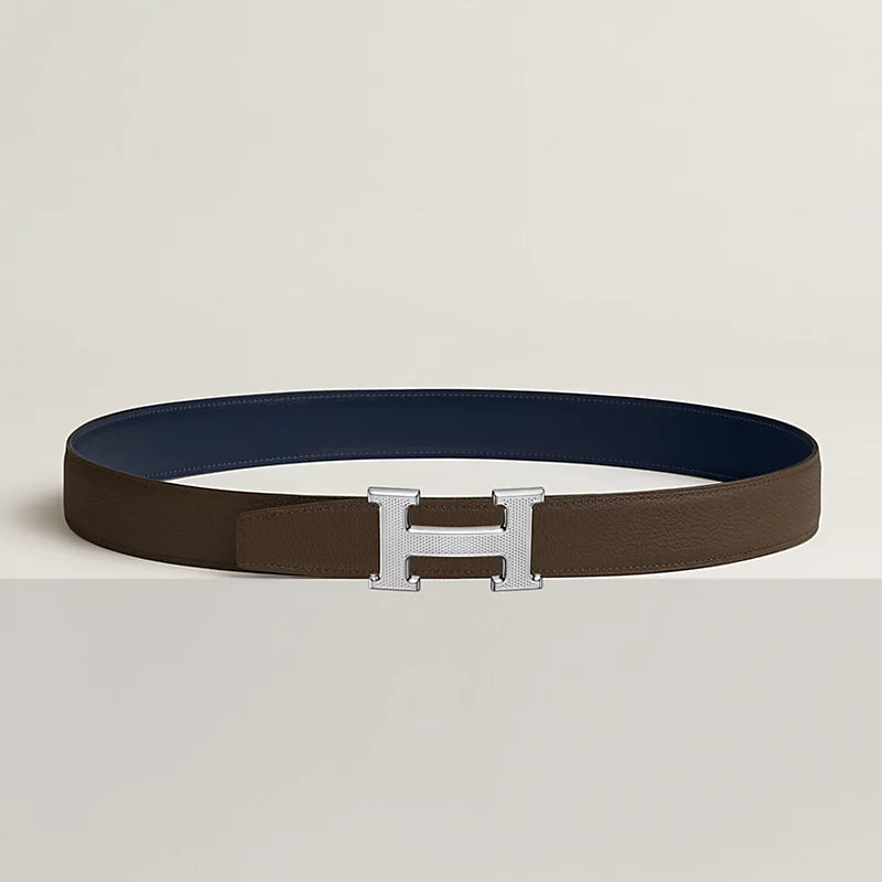 H Guillochee Belt Buckle & Reversible Leather Strap 32 MM