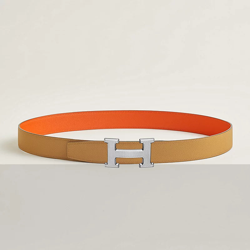 H Guillochee Belt Buckle & Reversible Leather Strap 32 MM